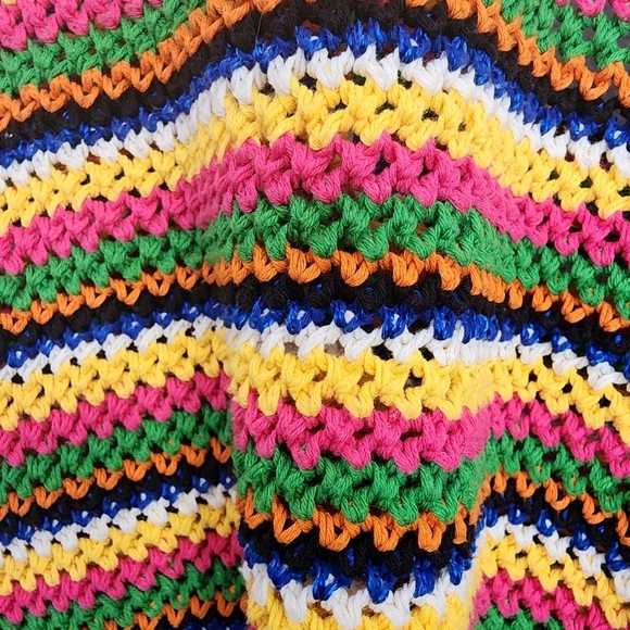 ZARA Knit Multicolor Crochet Oversized Racerback Top Colorful Stripe M - Picture 6 of 7